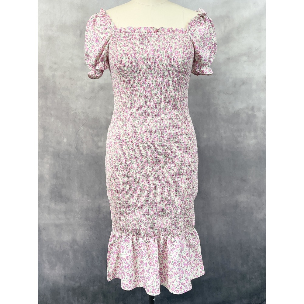 PrettyGarden Smocked Floral Mermaid Dress Womens Large Stretch Cottage Coquette